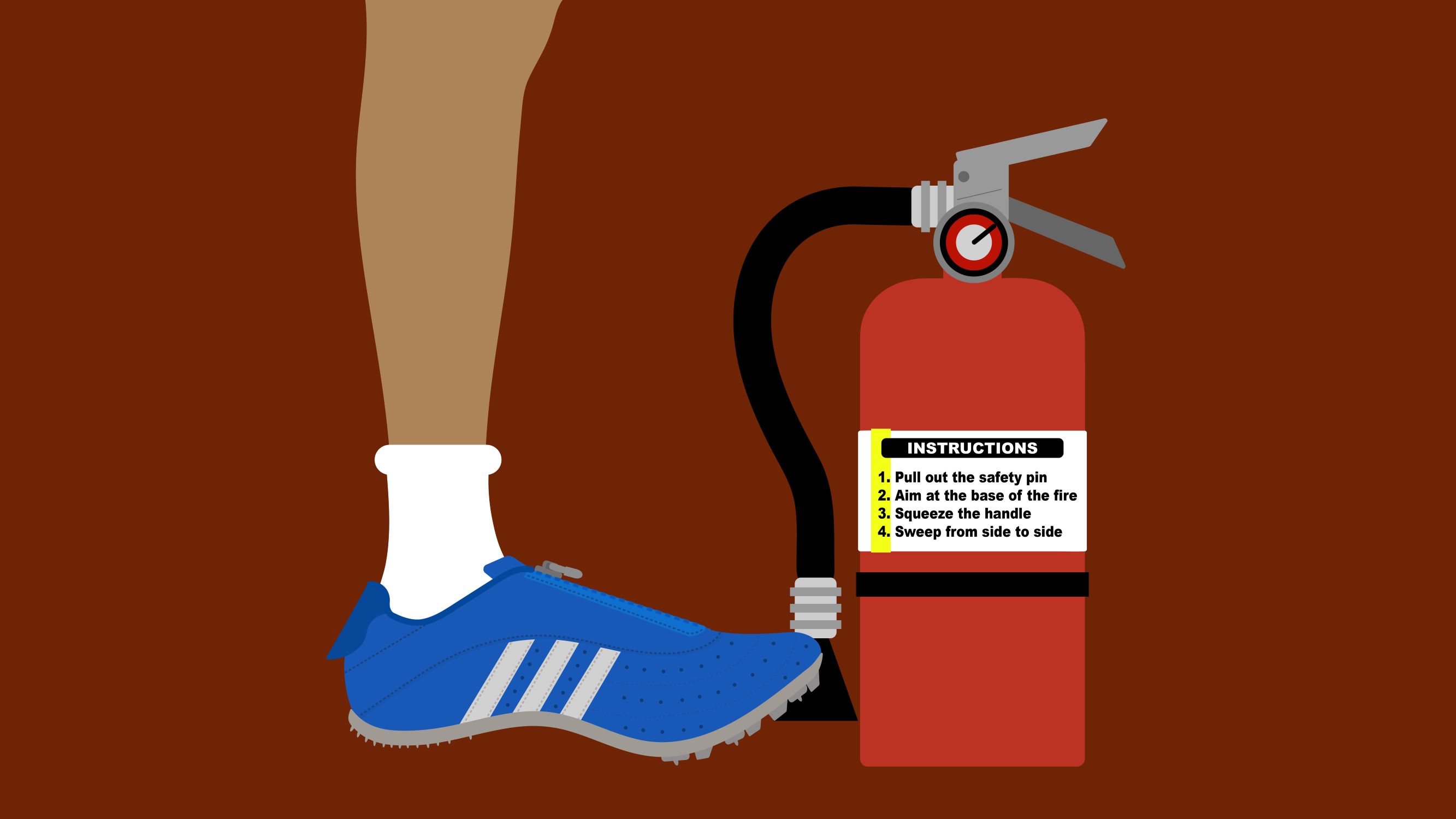 Illustration of Maurice Green's blue adidas spike from 2004 and a fire extinguisher.